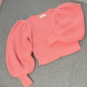 Asos Chunky Knit Sweater Womens Small Balloon Sleeve Pink Coquette